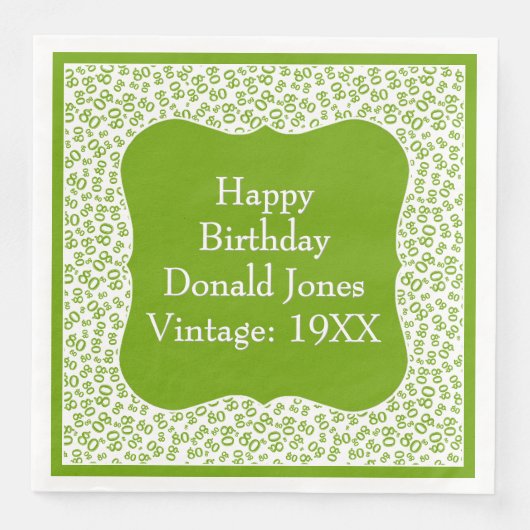 80e verjaardag Groen/Witte beugel Getal Patroon Servet (Voorkant)