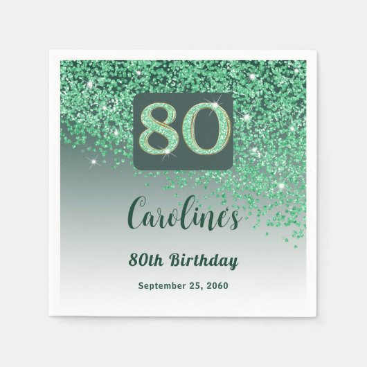 80e verjaardag  groene glitter servet (Voorkant)