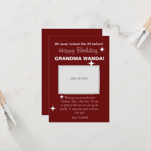 80e Verjaardag Kaart Groet Maroon Elegance Stijl (Voorkant / Achterkant in situ)