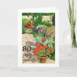 80e Verjaardag Kaart - Red Geraniums