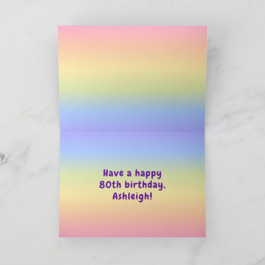 80e verjaardag: kleurrijke regenboog # 80, aangepa kaart (Binnen)