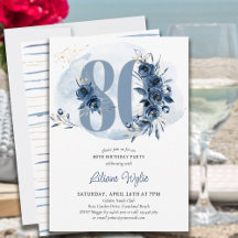 80e verjaardag Kustblauwe Floral nummer 80