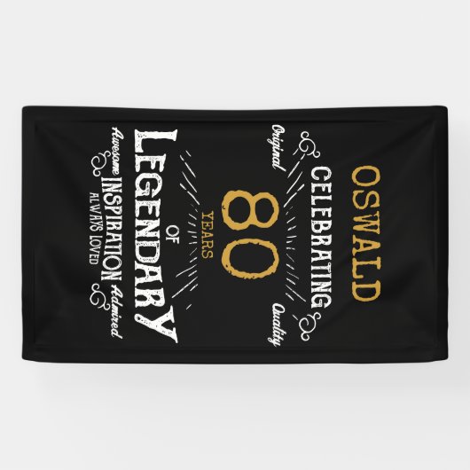 80e verjaardag Legendary Zwart Goud Retro Spandoek (Horizontaal)