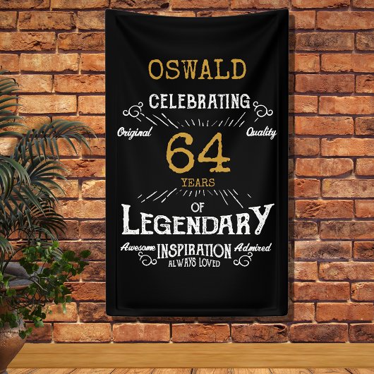 80e verjaardag Legendary Zwart Goud Retro Spandoek