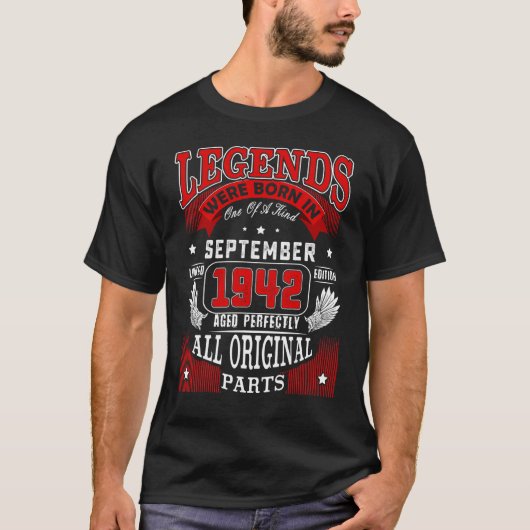 80e verjaardag Legends geboren in september 1942 8 T-shirt (Voorkant)