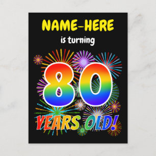 80e verjaardag - Leuk vuurwerk, Rainbow Look "80" Briefkaart