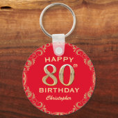 80e verjaardag Lijst van Red en Gold Glitter Sleutelhanger (Voorkant)