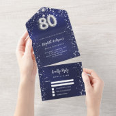 80e Verjaardag marineblauw zilver sterren rsvp All In One Uitnodiging (Afscheurbaar)