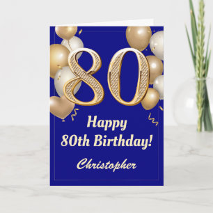 80e verjaardag marinenblauw en gouden ballonnen Co Kaart