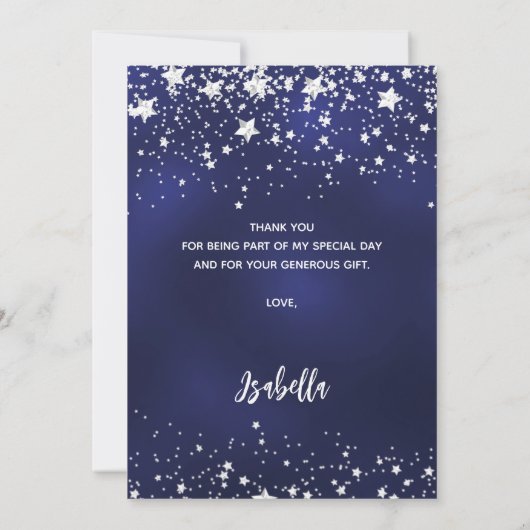 80e verjaardag marinesblauwe zilversterren bedankkaart (Achterkant)