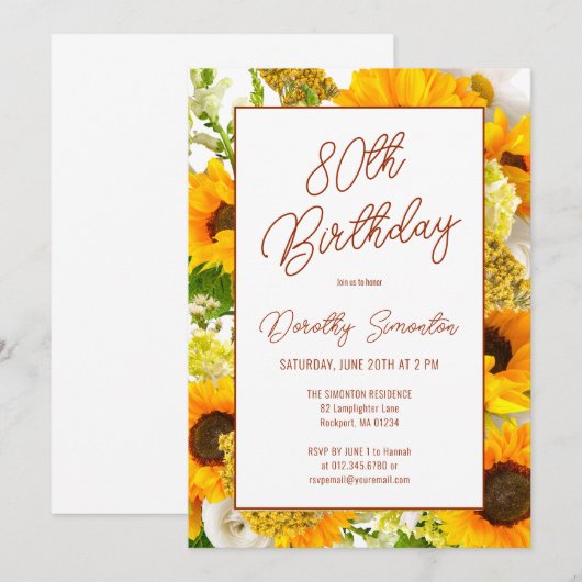 80e verjaardag Moderne Zonnebloem Bloemen Kaart (Voorkant / Achterkant)