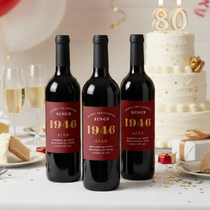 80e verjaardag naam 1946 rood goud elegante Chic Wijn Etiket