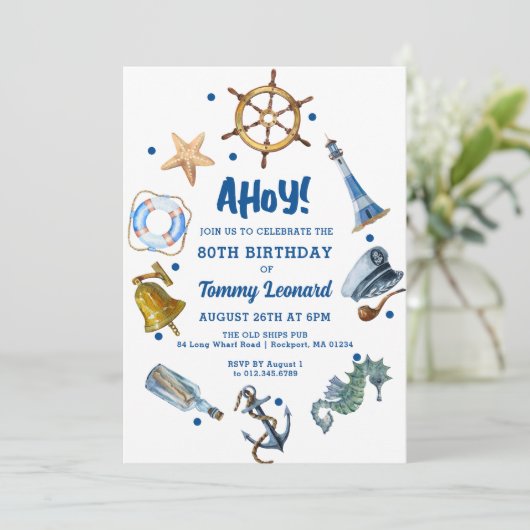 80e verjaardag nautische zomer 2024 uitnodiging (Staand voorkant)