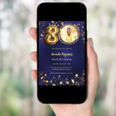 80e verjaardag navy blauw gouden sterren foto luxe kaart