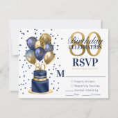 80e verjaardag Navy Blue Balloon Cake RSVP (Voorkant)