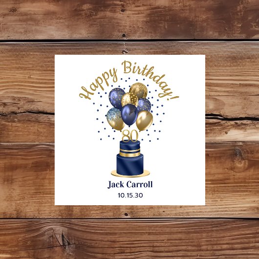 80e verjaardag Navy Blue Balloon Cake Servet