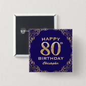 80e verjaardag Navy Blue en Gold Glitter Vierkante Button 5,1 Cm (Voorkant /achterkant)