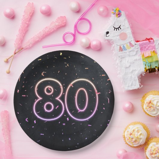 80e verjaardag Neon Sign On Black Paper Bord (Feest)