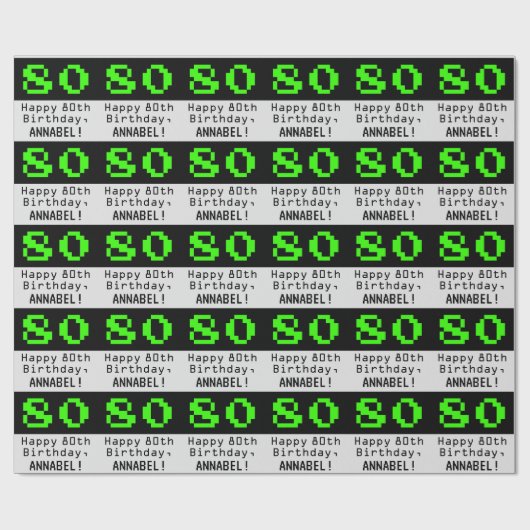 80e verjaardag - Nerdy / Geeky Style "80" en naam Cadeaupapier (Vlak)