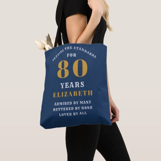 80e verjaardag Normen Blauw & Goud Jouw naam toevo Draagtas (Dichtbij)