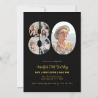 80e verjaardag nummer 80 Fotocollage Modern Zwart