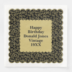 80e verjaardag nummer patroon Scallops goud/zwart Servet