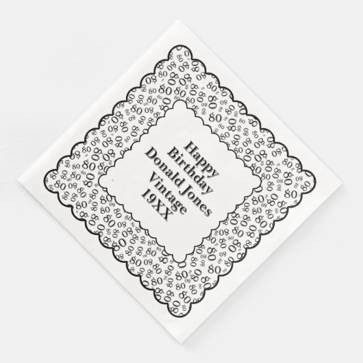 80e verjaardag nummer patroon Scallops zwart/wit Servet (Hoek)