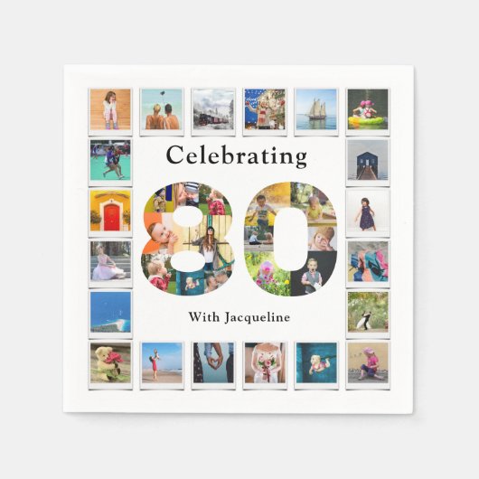 80e verjaardag Ontwerp je eigen fotocollage Servet (Voorkant)