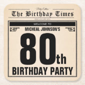 80e Verjaardag Oude Krant  Unique Custom Vierkante Kartonnen Onderzetter (Voorkant)