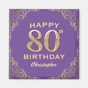 80e verjaardag Paars en Glitter Lijst van de Parti Magneet