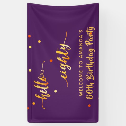 80e verjaardag paars goud hallo 80 naamscript spandoek (Verticaal)