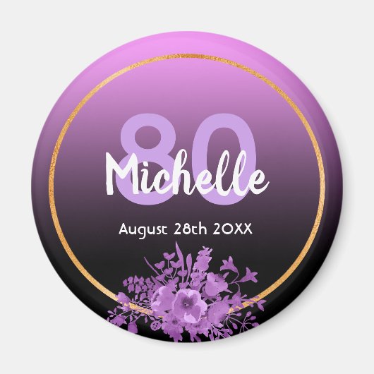 80e verjaardag paars zwart goud met uitzondering v magneet (Voorkant)