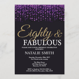 80e verjaardag Paarse en gouden glitter Kaart