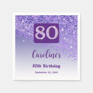 80e verjaardag  Paarse glitter Servet