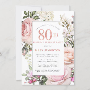 80e Verjaardag Party Blush Pink Rose Bloemen Kaart