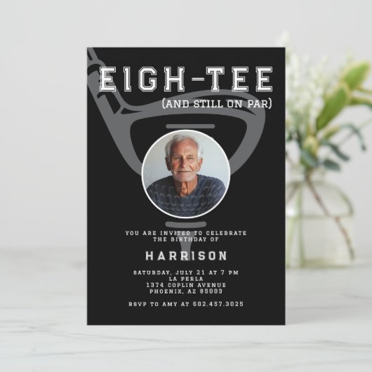 80e verjaardag Party Foto Modern Golf Zwart Kaart (Staand voorkant)