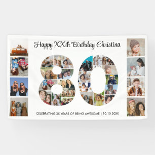 80e verjaardag Party Nummer 80 Fotocollage Spandoek