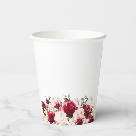 80e Verjaardag Party Red Rose Pink Peony Custom Papieren Bekers (Achterkant)