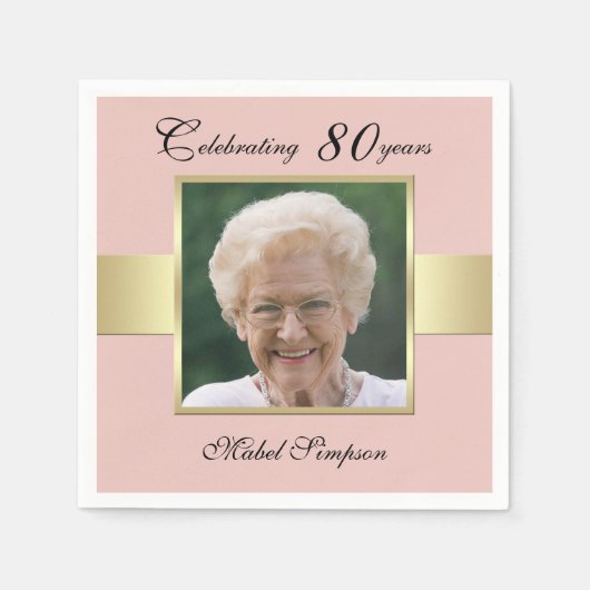 80e Verjaardag Party Roos Gouden Foto servetten (Voorkant)