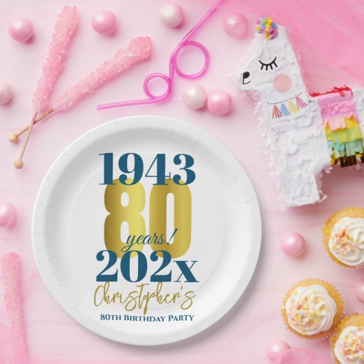 80e verjaardag Party Typografie Datum Papieren Bordje (Feest)