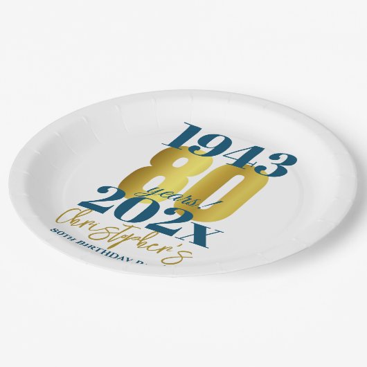 80e verjaardag Party Typografie Datum Papieren Bordje (Gekanteld)