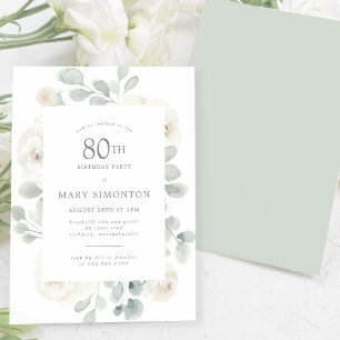 80e Verjaardag Party White Rose Bloemen Kaart