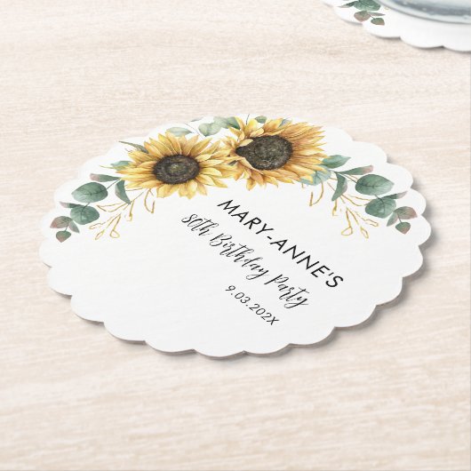 80e Verjaardag Party Zonnebloem Bloemen Script Kartonnen Onderzetters (Gekanteld)