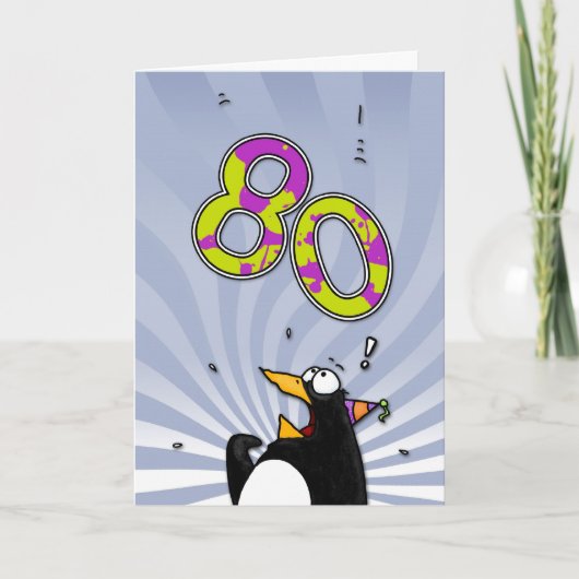 80e verjaardag - Penguin Surprise Kaart (Voorkant)