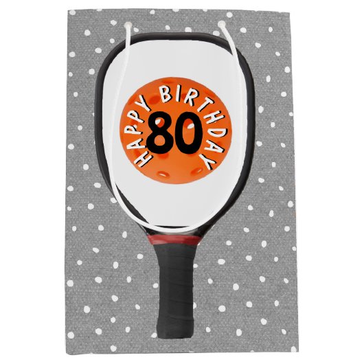 80e verjaardag Pickleball op peddel Medium Cadeauzakje (Voorkant)