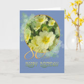 80e verjaardag primroses en blauw kaart (Gele Bloem)