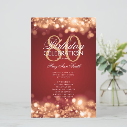 80e verjaardag programma Glam Lights Rood Goud w / (Staand voorkant)