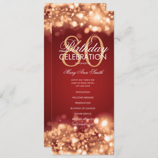 80e verjaardag programma Glam Lights Rood Goud w / (Voorkant / Achterkant)