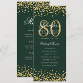 80e verjaardag programma Gold Confetti Menu Groen (Voorkant / Achterkant)