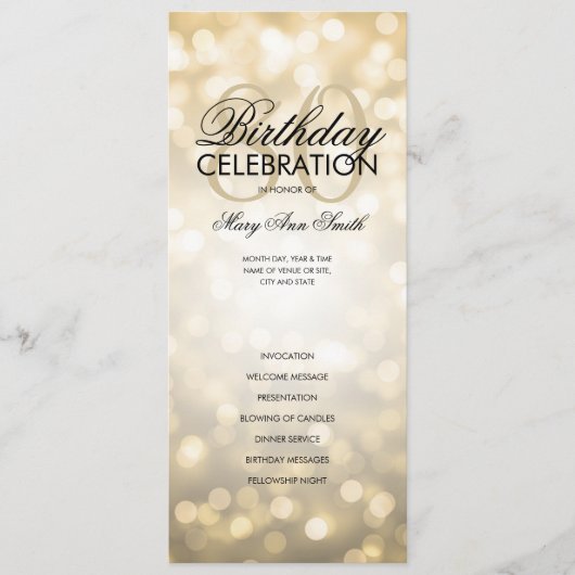 80e verjaardag Programma Lights Gold Menu (Voorkant)